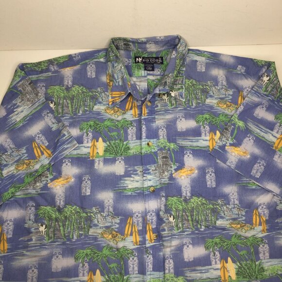 Big Dogs Hawaiian Shirt Palm Trees Tiki Islands Surfboards Huts Extra Large XL - Picture 1 of 9
